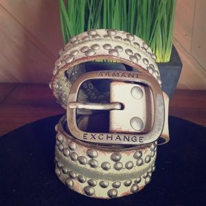 Armani Exchange white leather studded belt